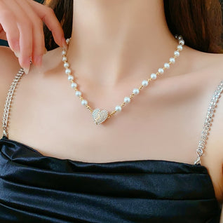 💖heart pearl necklace